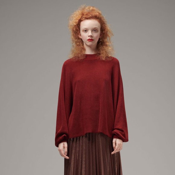 Ladies' Mock Collar Sweater MERLOT (LYK-011) - Picture 2 of 7